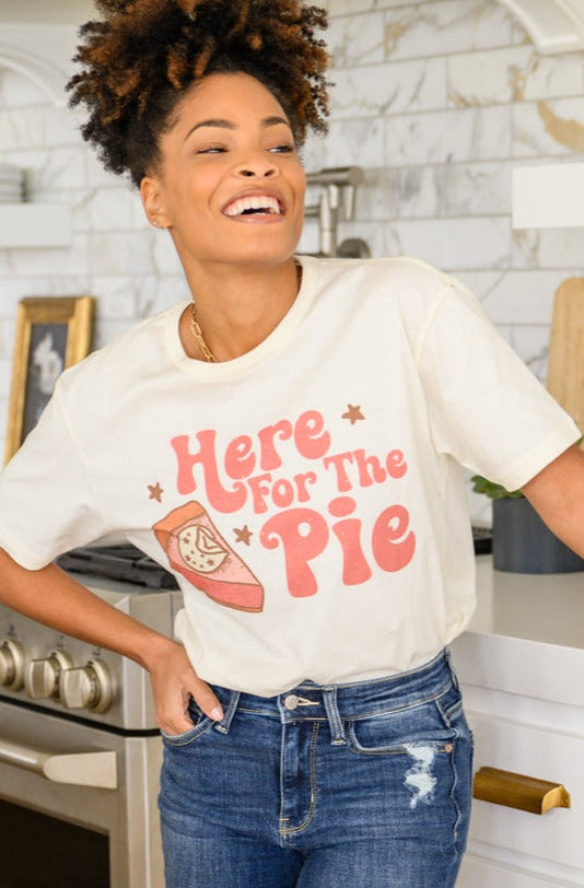 Here For The Pie Graphic T-Shirt In Cream - SwagglyLife Home & Fashion